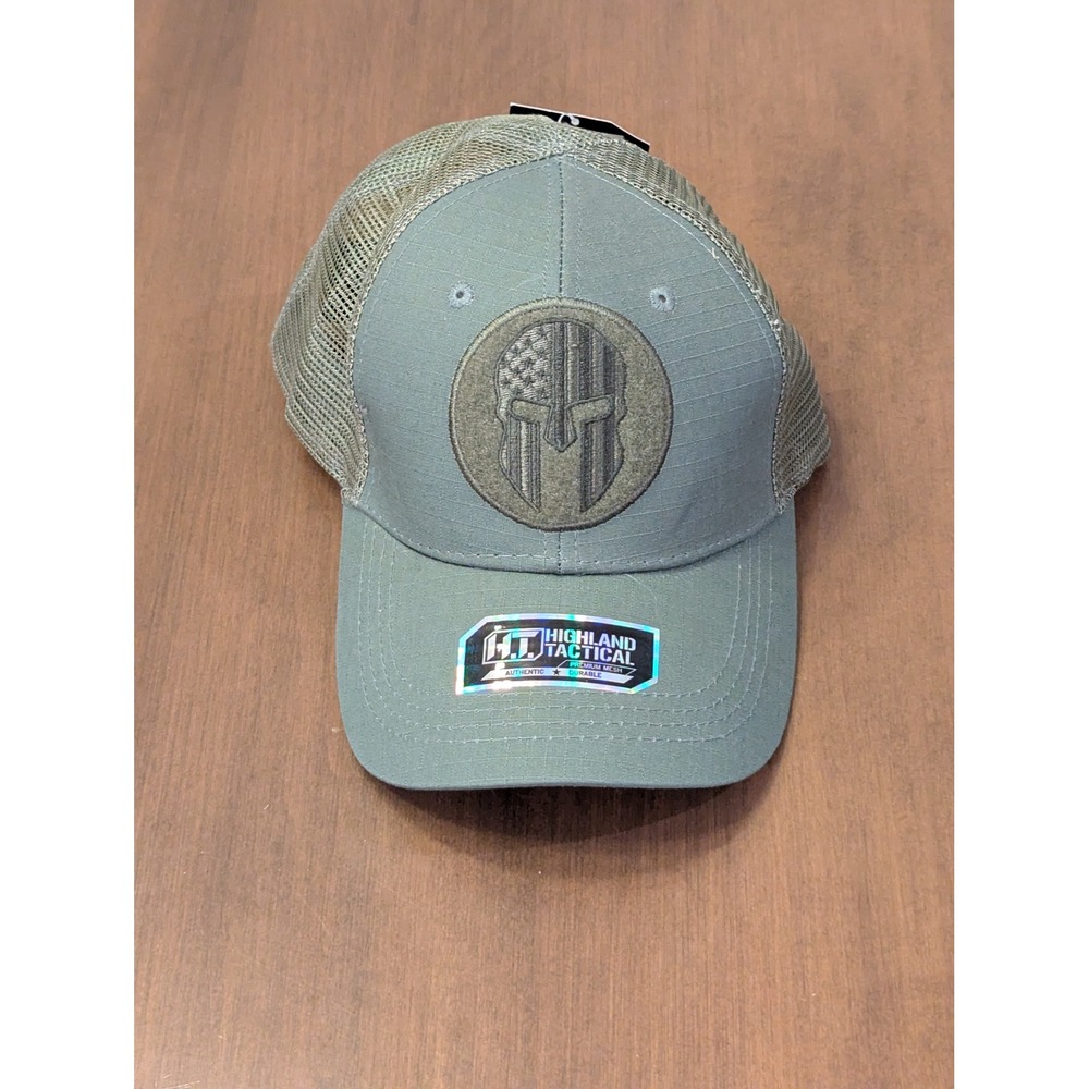 Highland Tactical Spartan American Flag Mesh Trucker Hat OliveGreen Snapback NWT